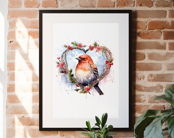 Watercolor Finch, Watercolor Art, Valentines Day Art, Valentine Prints, Finch Art, Wall Art, Finch Print, Valentines Day Painting, Bird Art