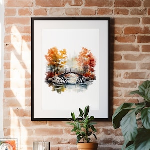 Thankful Bridge, Watercolor Art, Thanksgiving, Thanksgiving Art, Thanksgiving Prints, Bridge, Bridge Art, Wall Art, Bridge Print, Thankful
