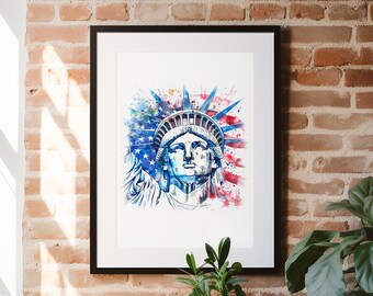 Acuarela Arte de América, Arte de la acuarela, Arte de América, América, Arte de la Libertad, Arte de EE.UU., Señora Libertad, Pintura de la Libertad, Día de la Independencia, EE.UU.