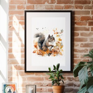 Watercolor Gray Squirrel, Watercolor Art, Autumn Art, Squirrel Art, Squirrel, Wall Art, Fall Decor, Art Print, Animal Prints, Wildlife Art