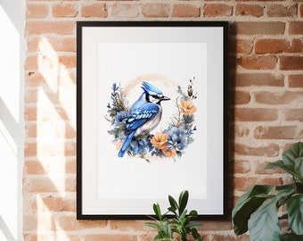 ブルージェイの水彩画プリント - 飛ぶ青い鳥の絵 - 自然の装飾 - Etsy 日本