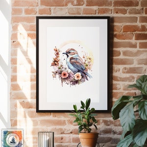 Watercolor Sparrow, Watercolor Art, Painting, Bird Prints, Art Design, Sparrow, Wall Art, Art Print, Wildflowers, Nature Art, Art, Colorful