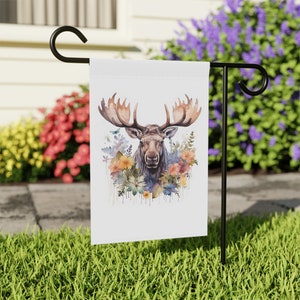 Watercolor Moose, Watercolor Art, Painting, Animal Prints, Moose, Garden Flag, Moose Art, Art Print, Wildflowers, Nature Art, Wildlife, Art