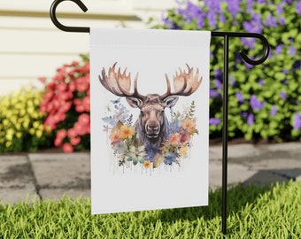 Watercolor Moose, Watercolor Art, Painting, Animal Prints, Moose, Garden Flag, Moose Art, Art Print, Wildflowers, Nature Art, Wildlife, Art