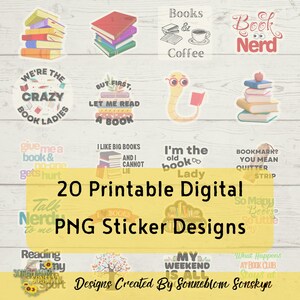 Book Lovers Digital Printable PNG Stickers - Etsy