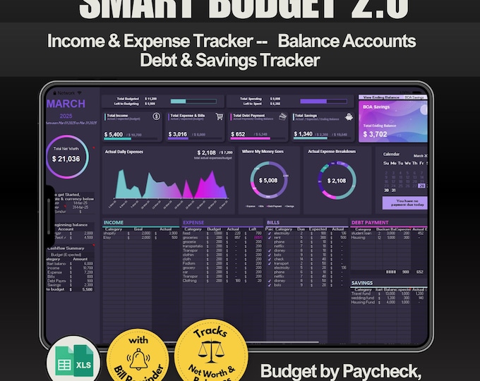 Simple Monthly Budget Spreadsheet | Income Expense Tracker | Bills Savings | Excel & Google Sheets Budget Planner