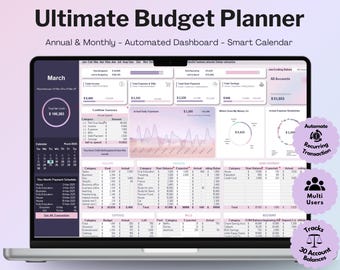 Yearly Budget Spreadsheet | Income & Expense Tracker | Debt Bills Savings Planner | Excel Budget Google Sheets