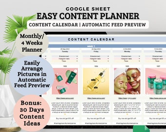 Social Media Content Planner Google Sheet Spreadsheet for Instagram Tiktok Facebook Linkedin