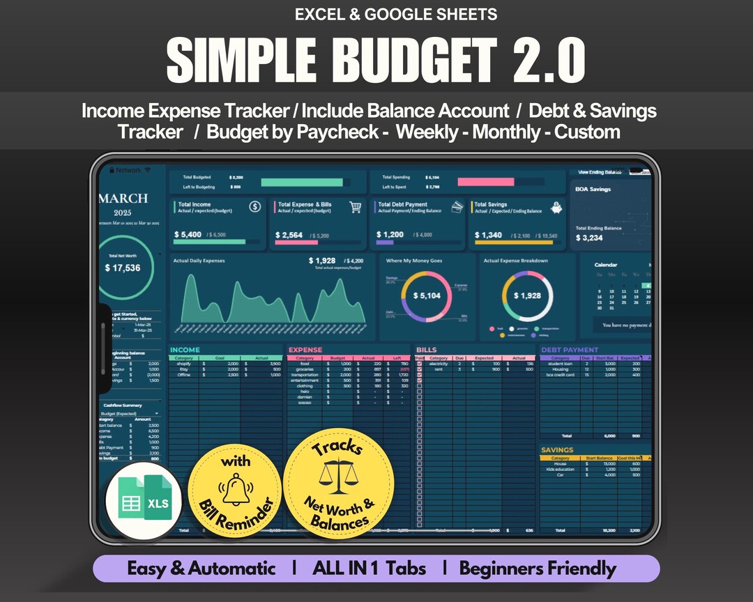 Simple Budget Tracker: Google Sheets & Excel (digital Download) - Etsy
