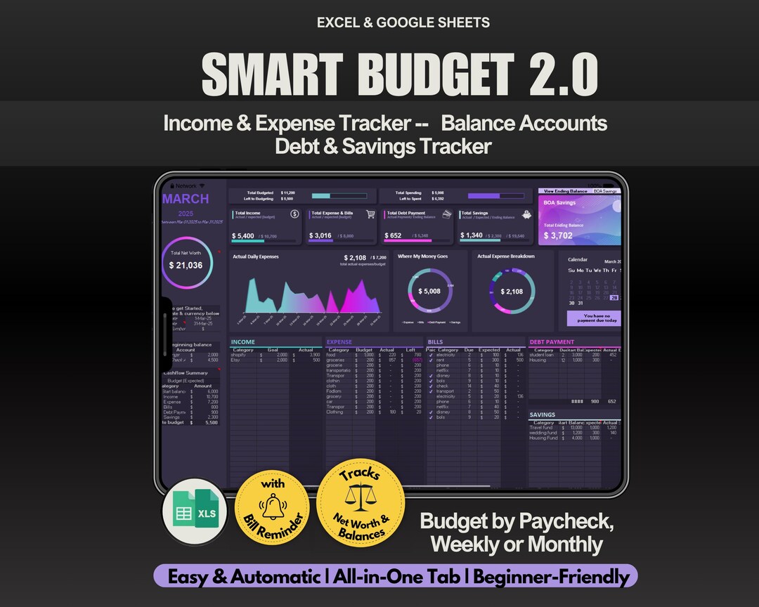 Simple Monthly Budget Spreadsheet | Income Expense Tracker | Bills ...