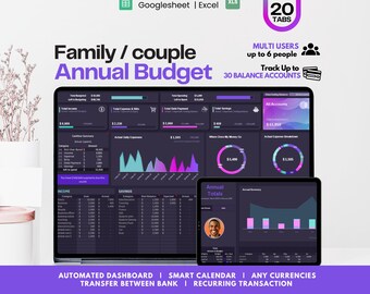 Couple budget planner: Excel google sheets | Annual Monthly tracker| income expense debt savings bills