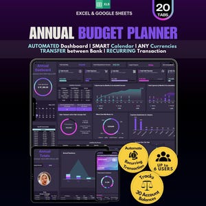 Annual Budget Tracker Financial Planner Spreadsheet Google Sheets Excel Family Budget Planner Bills Tracker Savings Debt Tracker Paycheck