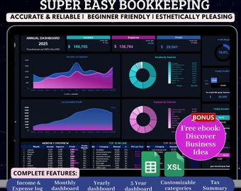 Small Business Bookkeeping Template Google Sheet Excel budget spreadsheet expense income tracker Sales Tracker business plan profit and loss