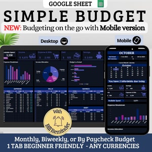 Budget-Tabelle Planer Google | All-in-One Finanz-Tracker | Einkommen, Ausgaben, Ersparnisse, Schulden & Rechnungen | Geldmanagement-Vorlage