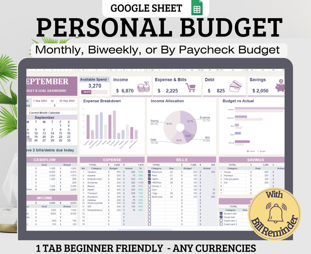 Simple Budget Spreadsheet: Google Sheets Personal Finance (digital ...