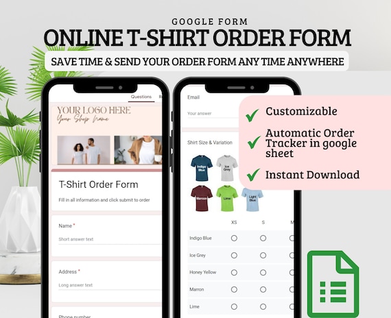 T-Shirt Order Form Template: Custom Automatic Tracker (Google Form)