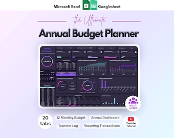 Annual Budget Planner | Income Expense Debt Bills Tracker | Excel and Google Sheets Spreadsheet
