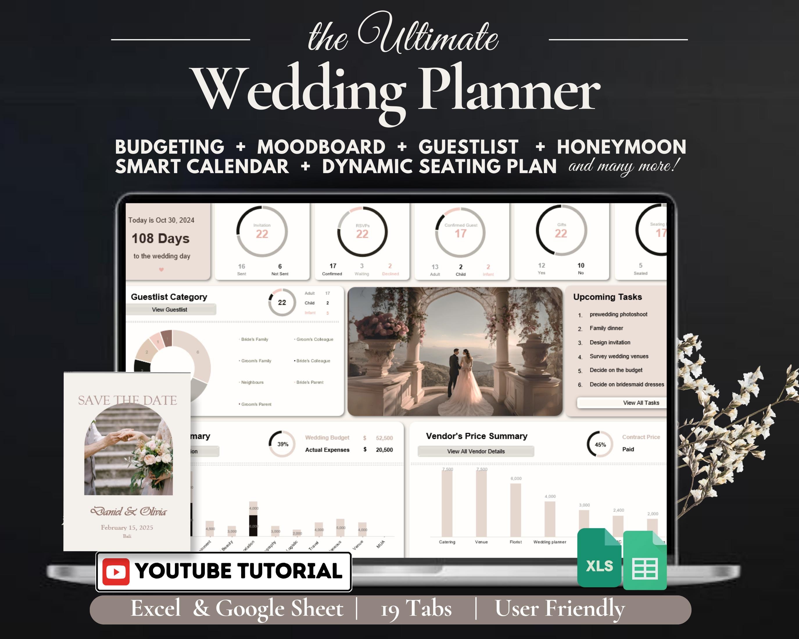 Wedding Planner Spreadsheet Wedding Budget Tracker Wedding Timeline Checklist Guest List Tracker Wedding Itinerary Seating Plan Wedding Gift