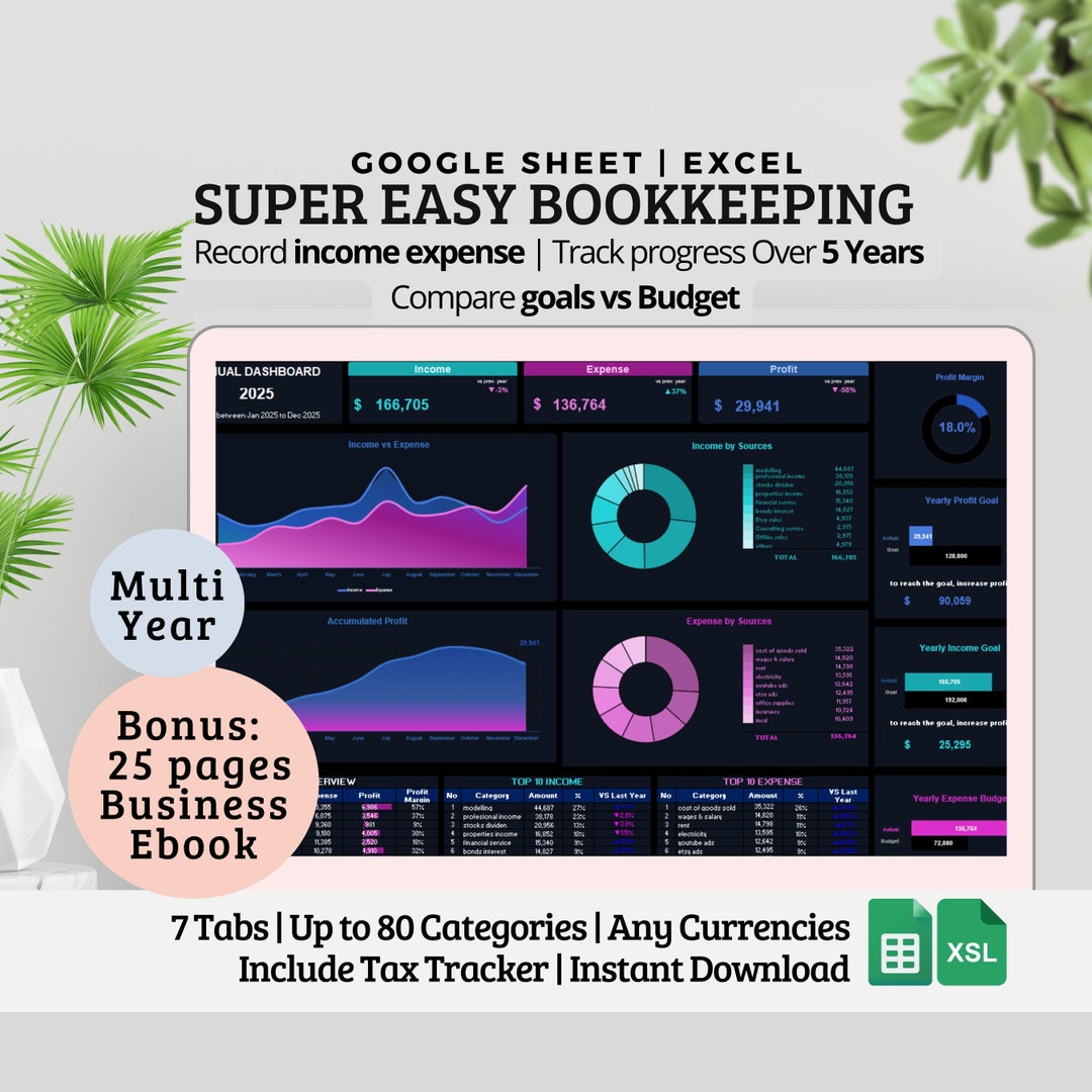 Small Business Bookkeeping Template: Google Sheet & Excel With Tax ...