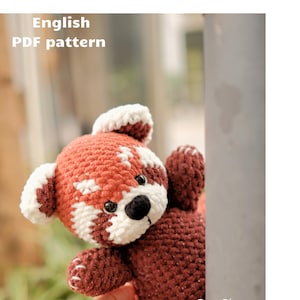 Schema panda rosso all'uncinetto, schema panda rosso, schema PDF inglese, Amigurumi panda rosso