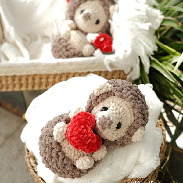 Crochet Hedgehog Pattern, Valentine Amigurumi Plushie Tutorial, Beginner English PDF pattern