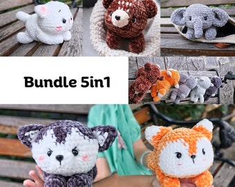 Bundle 5in1 Crochet animals pattern/ amigurumi animals pattern/English pattern pdf