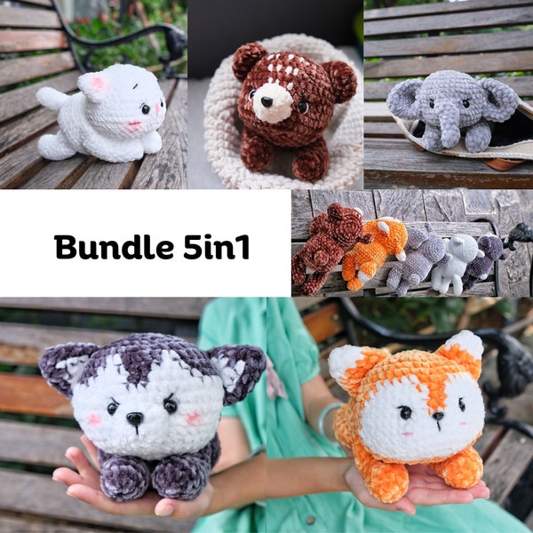 Bundle 5in1 Crochet animals pattern/ amigurumi animals pattern/English pattern pdf