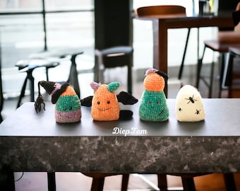 Pacchetto di schemi per amigurumi di Halloween all'uncinetto: strega, zucca, fantasma, Frankenstein (PDF)