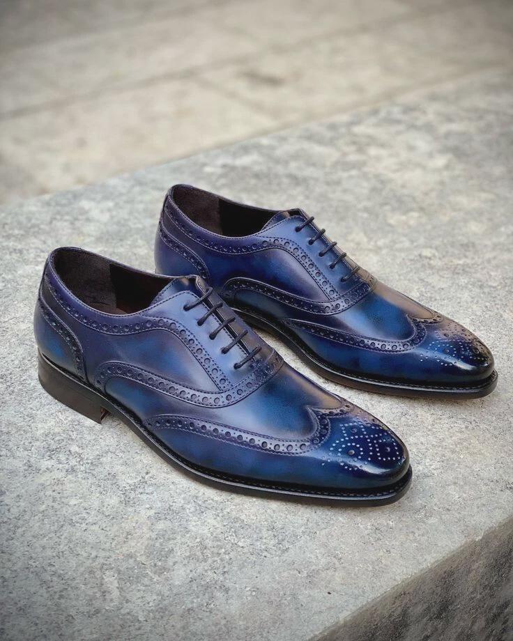 genuine calf leather men dress shoes blue Handmade Men Blue Double buckle dress shoes, Men Blue formal monk shoes US 11 / Blue / D