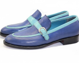 Handmade Men's Monk Strap leather shoes Slip on formal dress shoes for Men