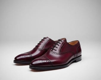 Men's Handmade Burgundy leather Oxford Shoes Lace Up Dress Shoes Formal Classic Style