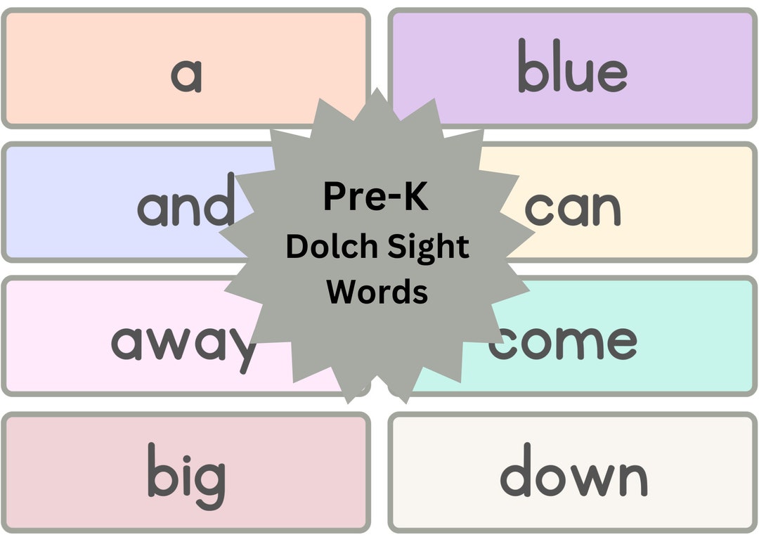 Prek Dolch Sight Words Flash Cards & Worksheets Etsy