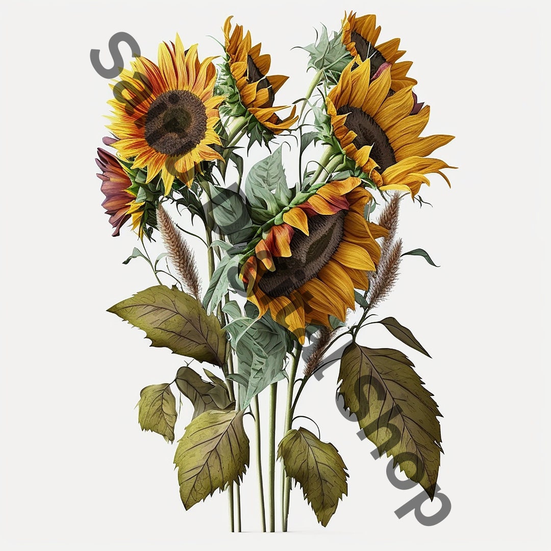 Realistic Watercolor Floral Sunflower Bouquet Summer Fall Clipart PNG ...
