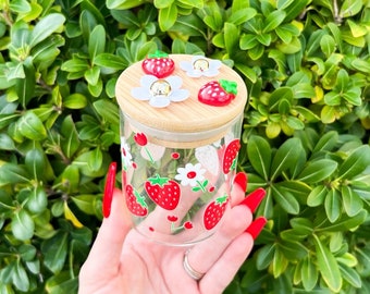 Strawberry Daisies Stash Jar| Strawberry Jar|Girly Stash Jar|Jewlery Jar| Daisy Jar|Cute Stash Jar|