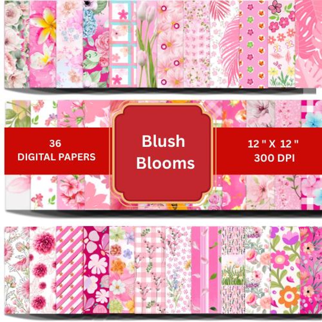 Blush Blooms – Pink Flower Digital Paper Pack (36 Pngs, 12x12 Inch) - Etsy