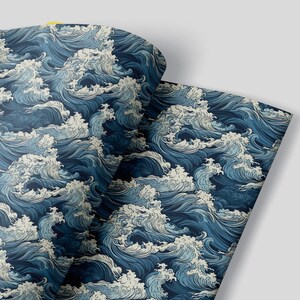 Fogli di carta da regalo con onde dell'oceano giapponesi - Set di 3 - Confezione regalo Onde dell'oceano Stile giapponese Amanti del mare Colore dell'acqua asiatico Acqua blu