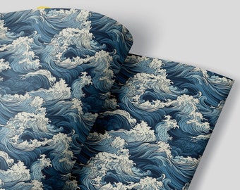 日本の海の波を描いたラッピングペーパー：アジアの水彩画ギフトラップ（3枚セット）