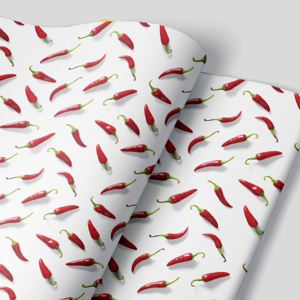 Chili Pepper Wrapping Paper Sheets - Set of 3 - red chile peppers gift wrap hot sauce lovers home chef gift ideas foodie wrapping paper