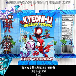 Spidey en zijn geweldige vrienden Chip Bag - Juice Box Labels - Waterfles Labels - Fruit Snacks Labels - Spidey Party Favors - Spidey