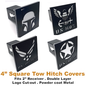4&quot; Square Tow Hitch Cover for 2&quot; Receiver Trailer RV Camper Truck (Boba Fett/US Army/ Navy/Air Force)