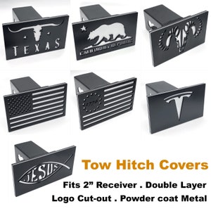 Rectangle Tow Hitch Cover for 2" Receiver Trailer RV Camper Truck (Texas Longhorn/CA Bear/Ram Skull/US Flag/1776 Flag/Tesla/Jesus)