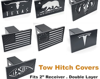 Rectangle Tow Hitch Cover for 2" Receiver Trailer RV Camper Truck (Texas Longhorn/CA Bear/Ram Skull/US Flag/1776 Flag/Tesla/Jesus)