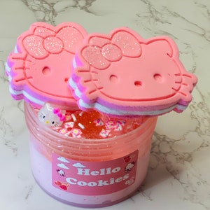 Hello Cookies DIY Clay Kit Slime ~ two layered slime ~ Cloud cream ~ Jelly pink slime ~ kitty sprinkles ~ kitty charm