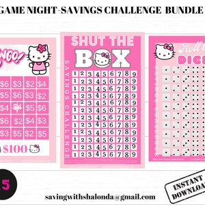 A5 Game Night Savings Challenge Bundle-Shut the Box-Roll the Dice-Bingo-A5-PINK HK