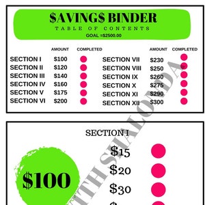 Digital Download Pdf for SAVINGS BINDER/BOX Savings Challenge