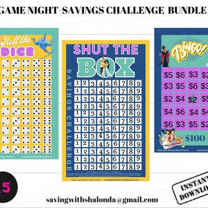 A5 PRINCESS Game Night Savings Challenge Bundle-Shut the Box-Roll the Dice-Bingo-A5-Bundle 5/Princess Savings Tracker/Princess Challenge