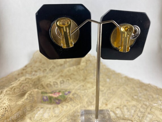 1950s carved lucite earrings, gold and black - image 5