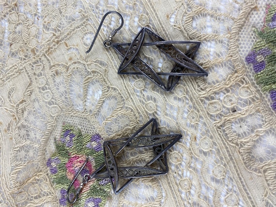 1940s silver filigree earrings - image 6