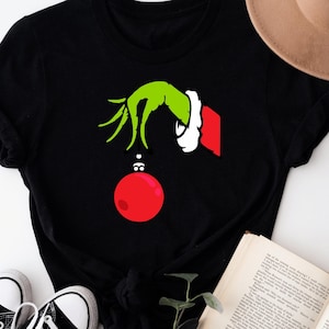 Grinch Hand Graphic T-Shirt, Christmas Ornament Crewneck, Grinch Christmas Tee, Merry Christmas T-Shirt,xmas Trend Tee,Christmas Gift Tee