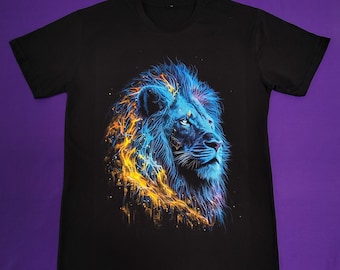 Camiseta con león que brilla en la oscuridad: gráfico único y